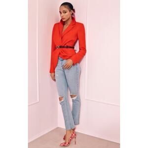 $2500 Brandon Maxwell Poppy Red Pleated Cady Peplum Wool Blazer Jacket Size 6